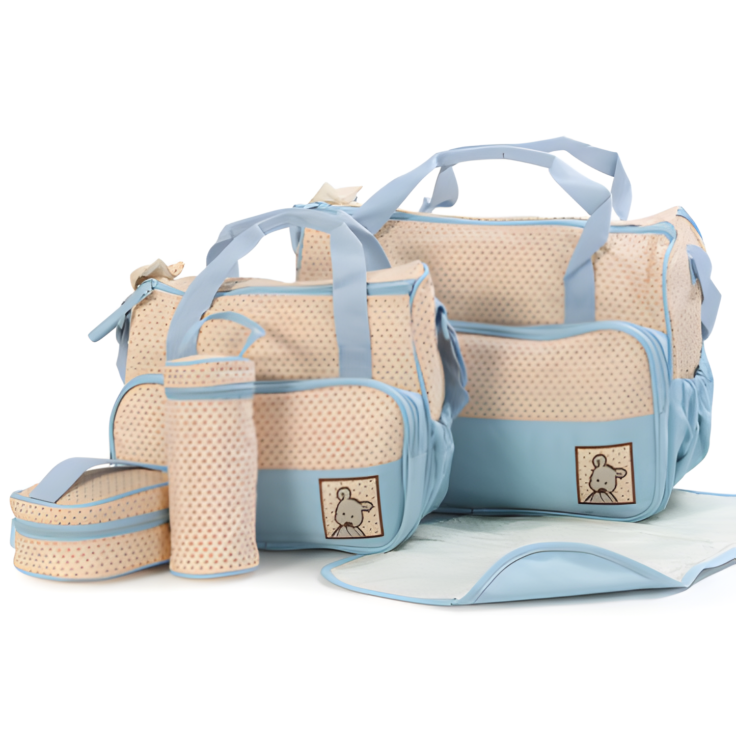 Ensemble de sac à langer 5 pièces : sac à langer, porte-biberon et matelas à langer