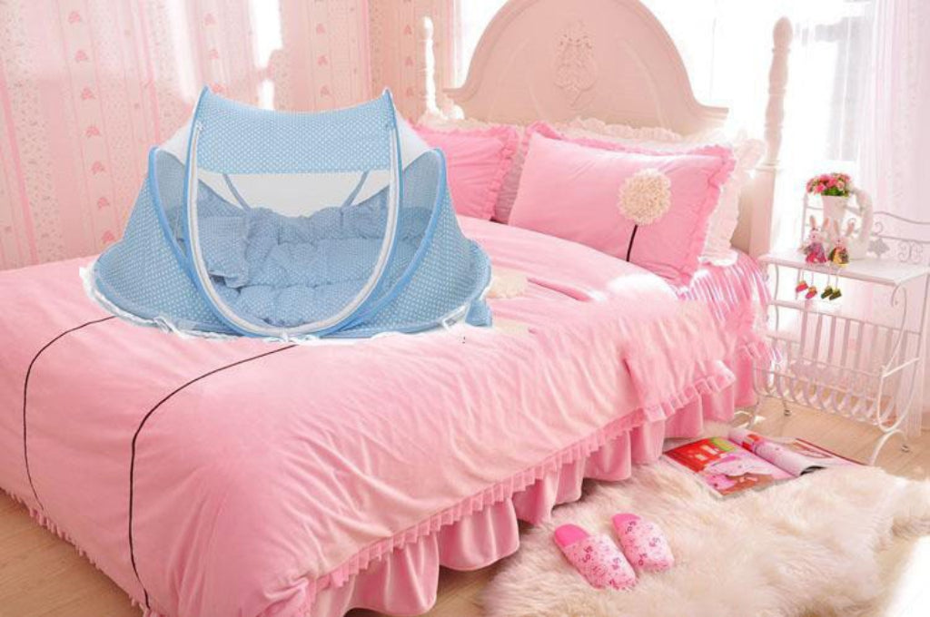Lit de voyage pliable pour bébé avec moustiquaire et oreiller