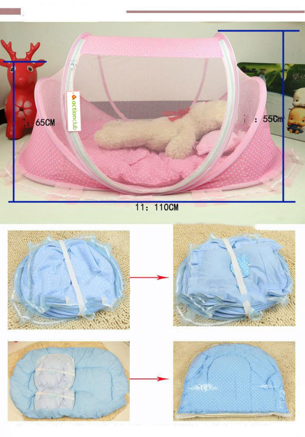 Lit de voyage pliable pour bébé avec moustiquaire et oreiller