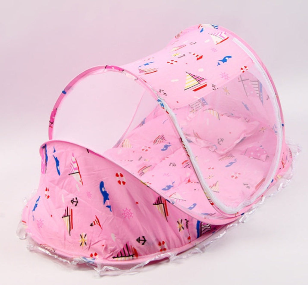 Lit de voyage pliable pour bébé avec moustiquaire et oreiller
