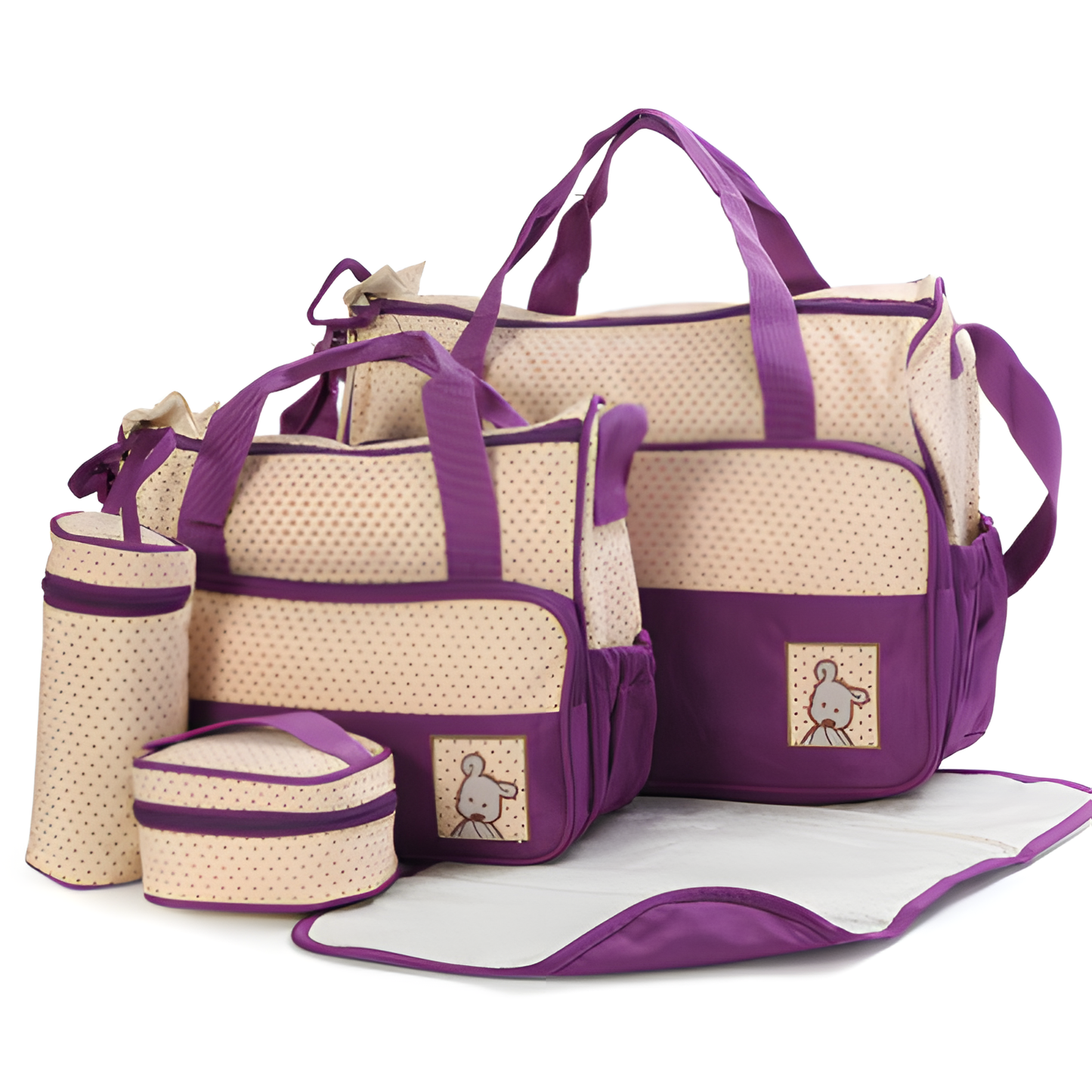 Ensemble de sac à langer 5 pièces : sac à langer, porte-biberon et matelas à langer