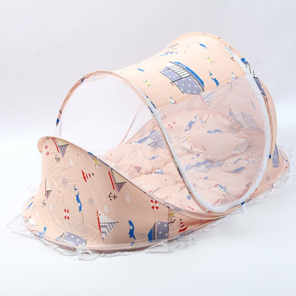 Lit de voyage pliable pour bébé avec moustiquaire et oreiller