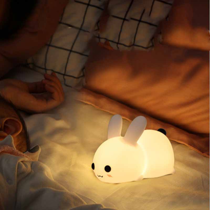 Hase LED Nachtlicht – Dimmbare Silikon-Tierlampe, USB-aufladbar | Kindergeschenk
